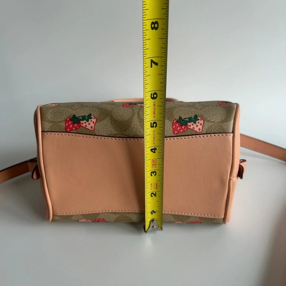 Coach Sydney Satchel Khaki Strawberry Signature Canvas Leather Bag CB596